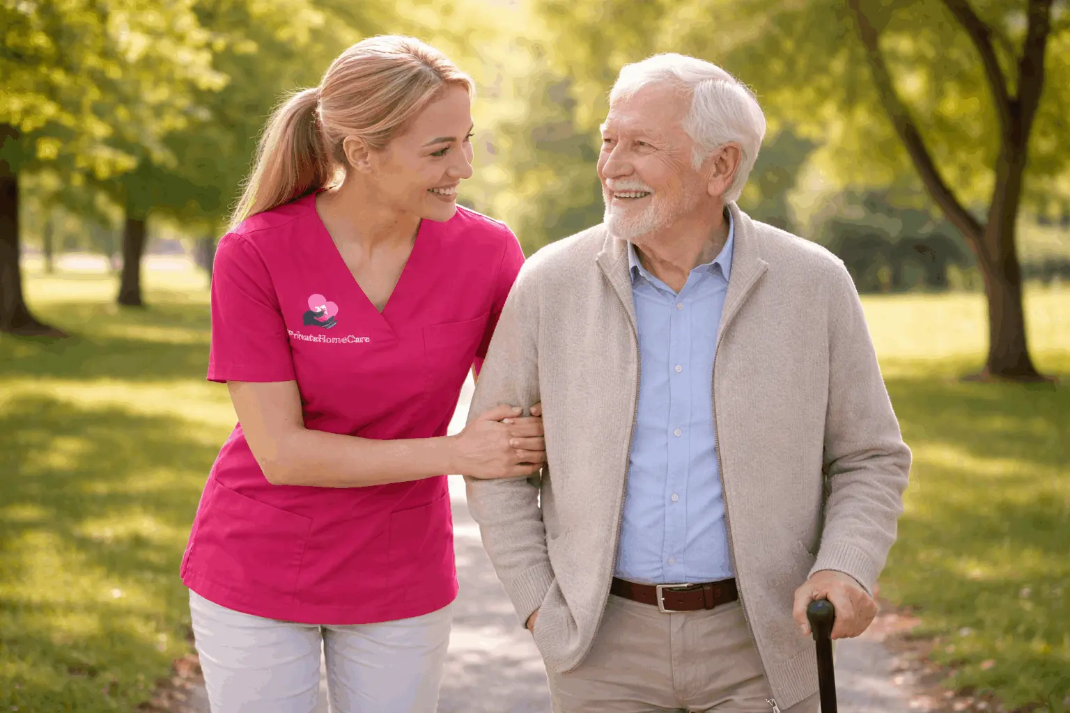 Care professional supporting client on outing in Kent